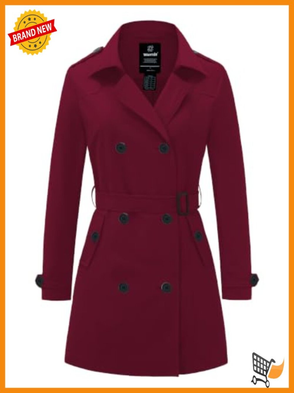 Women's Classic Trench Coat Double Breasted Lapel Belted Overcoat